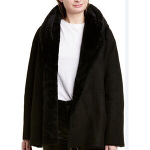 Vince Black Shearling-Trim Leather Jacket